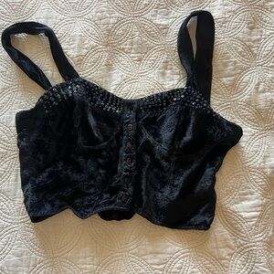 Velvet Sequin Crop Top - Black